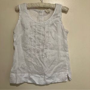 Womens 100% linen raw hem sleeveless side split back button up blouse size small